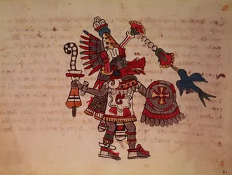 Quetzalcoatl, de gevederde slang, god van de wind, het leren en het priesterschap, meester van het leven, schepper en beschaver, patroon van elke kunst en uitvinder van de metallurgie