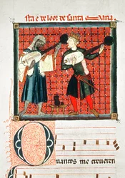 124-0633321/1 Een Moor en een christen die luit spelen, miniatuur in een muziekboek uit de 