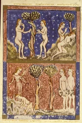 Adam en Eva, illustratie uit de Sarajevo Haggadah