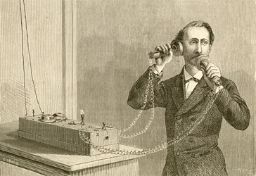 Een vroege telefoon. Uit El Museo Popular gepubliceerd in Madrid