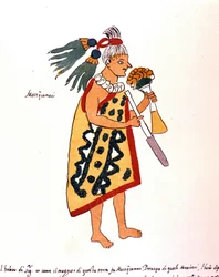 Azteekse priester in Codex Vaticanus 3738 (Codex Vat. Rios). Facsimile van het manuscript door Dominicaan Pedro de los Rios, tussen 1570 en 1589, Bibl. Vatican.