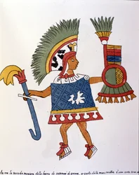 Azteekse krijger in Codex Vaticanus 3738 (Codex Vat. Rios). Facsimile van het manuscript door Dominicaan Pedro de los Rios, tussen 1570 en 1589, Bibl. Vatican