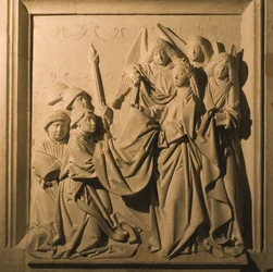 Bas-reliëf van Sint Idelfonso die zijn kazuifel ontvangt, interieur van de La Mezquita, Cordoba, 1507