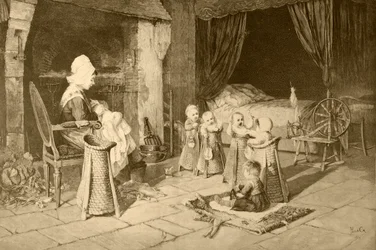 Kinderhuis in een dorp, naar een schilderij van Haag, uit 
