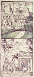 Codex van de verovering van Mexico: de gezanten van Montezuma, of Moctezuma II Azteekse keizer ontmoeten de Spanjaarden
