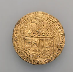 Dubbele excelente van Ferdinand II van Aragon (1452-1516) en Isabella van Castilië (1451-1504), Sevilla Munt, 1475