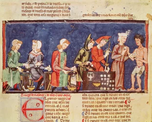 Dobbelsteenmakers, uit het Boek der Spelen, Schaken, Dobbelstenen en Borden, 1282