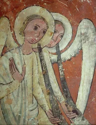 Grafmonument, engelen met trompetten van het oordeel (detail)
