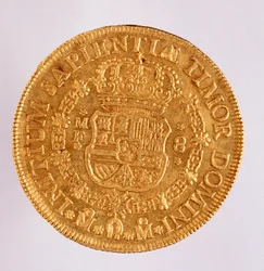 Gouden munt (8 ecu) uit Spanje: regering van Filips V (1700-1746)