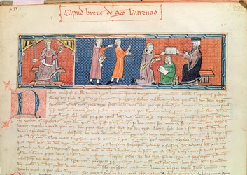 Guillaume Jaubert legt een eed af voor koning Jacobus I (1207-76) van Majorca, uit de Capbreu de Clayra et de Millas, 1292