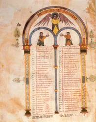 Index van de Boeken van het Oude en Nieuwe Testament, uit de Visigotisch-Mozarabische Bijbel van St. Isidores, fol.398v., 960 n.Chr. (tempera op perkament)