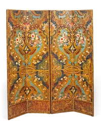 Polychroom versierd vierdelig scherm