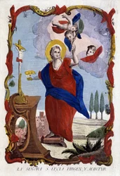 Portret van Sint Lucia (ogen op een schaal en palmtak van martelaar) - Spaanse gravure