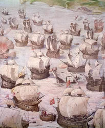 Regatta van Spaanse galeien tijdens een expeditie naar de Azoren in 1582 onder Filips II