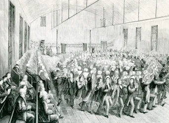 Shaker bijeenkomst in New Lebanon, New York, 1873