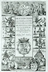 Titelpagina van Descripcion de las Indias Ocidentales door Antonio de Herrera y Tordesillas, Madrid editie, 1725