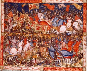 Trojaanse Oorlog: de heldendaden van Hector. (detail) Miniatuur uit het Spaanse manuscript 