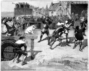 Vier blinde mannen in een ring om een groot varken te vechten, 14e-15e eeuw, 1882-1884