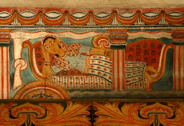 Muurschildering in het Beeldhuis van de Subdharama Tempel, Dehiwala