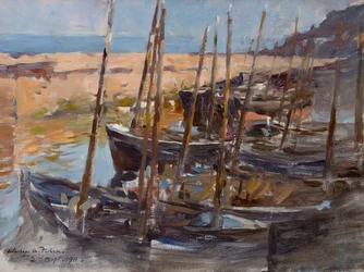 Een schets, haven van Mousehole, Cornwall (olieverf op doek)