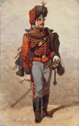 Studie van uniformen Tekening door Stanislao Grimaldi del Poggetto