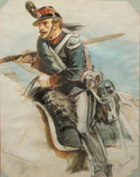 Studie van uniformen, Tekening door Stanislao Grimaldi del Poggetto