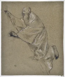Studie van knielende man met draperie