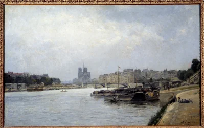Het eiland de Cité en het eiland Saint Louis gezien vanaf de brug van Austerlitz. Schilderij door Stanislas Lépine (1835-1892) 19e eeuw