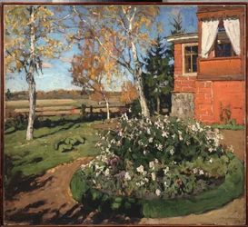 Een bloembed (Voor een huis en een landschap op het platteland)