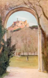 Het paleis van Pena van Seteais (kleurenlitho)