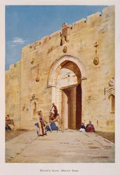Aquarel door Stanley Inchbold, die de Koning David of Zion Gate afbeeldt, in Jeruzalem, Palestina 1906
