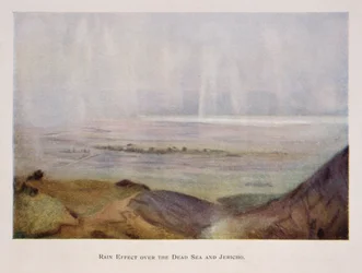 Regen valt over Jericho en de Dode Zee, in Palestina 1906