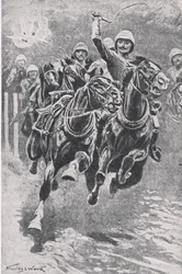 Luitenant Maclaine brengt de kanonnen naar Maiwand, 17 juli 1880, illustratie uit British Battles on Land and Sea, 1915