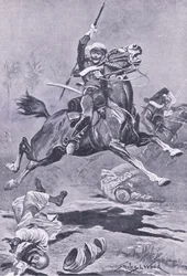 De 9e Lancers bij Delhi, 1857, illustratie uit British Battles on Land and Sea, 1915