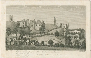 Tutbury Kasteel en Kerk - Zuidoostaanzicht: gravure, nd [1762-1792]