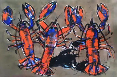 Kleurrijk schilderij van kreeften