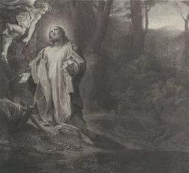 Christus op de Olijfberg, met een engel linksboven