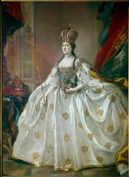 Portret van de Russische keizerin Catharina II de Grote (1729-1796) in haar kroningsjapon. Schilderij van Stefano Torelli (1712-1784), 18e eeuw, Hermitage, Sint-Petersburg