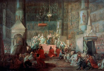 De kroning van keizerin Catharina II van Rusland op 12 september 1762, 1777.
