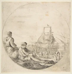 Een zittende witte matroos, een staande zwarte matroos, ca. 1660.