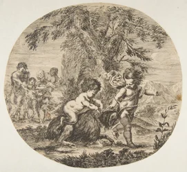 Een kind en een saterkind spelen met een geit, ca. 1657