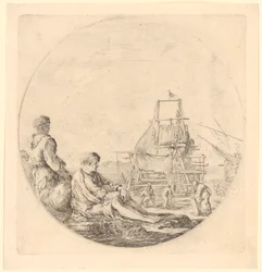 Afrikaanse en Europese matrozen bij een schip