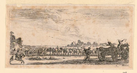 Slagveldscène, uit "Desseins de Queleques Conduites de Troupes, Canons, et Ataques de Villes"