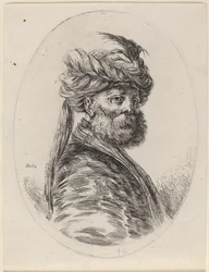 Baardige Moor in een gevederde tulband met een sluier, naar rechts gedraaid, 1649-1650