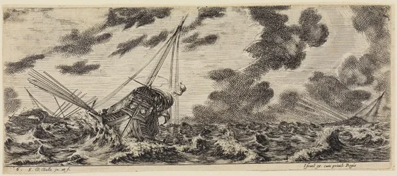 Het laden van verschillende schepen (Divers embarquements): drie galeien in de storm