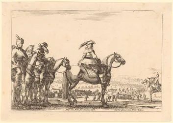 Commandant te paard, met achter hem de cavalerie, blad 3 uit de serie „Diverse figuren”