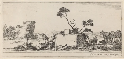 Campagnascène met kunstenaar die schetst