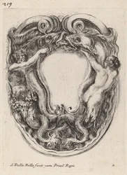 Cartouche ondersteund door Triton en Sirene, 1647