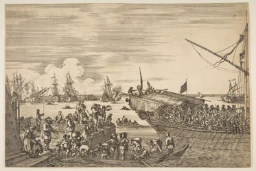 Vertrek van een galei in de haven van Livorno, uit Gezicht op de haven van Livorno ..., 1654-55