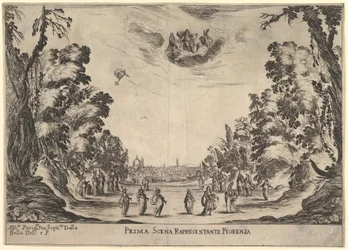 Eerste scène, in Florence, uit Het huwelijk van de goden, 1637